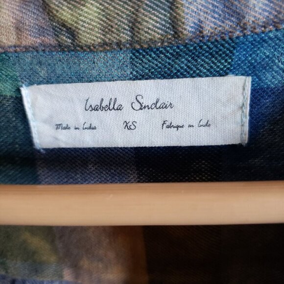 Anthropologie Isabella Sinclair Plaid Ruffle Henley Top Acid Wash Size Womens XS - Picture 2 of 11